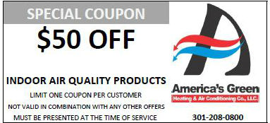 $50 off Air quality coupon for America's Green Heating and Air Conditioning in Maryland